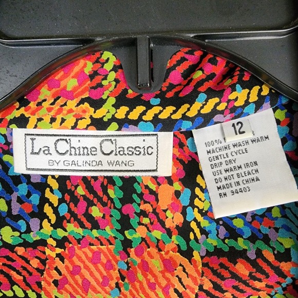 La Chine Classic Shirt Womens 12 Multicolor Geometric Print Blouse 90s Vintage - Picture 3 of 11